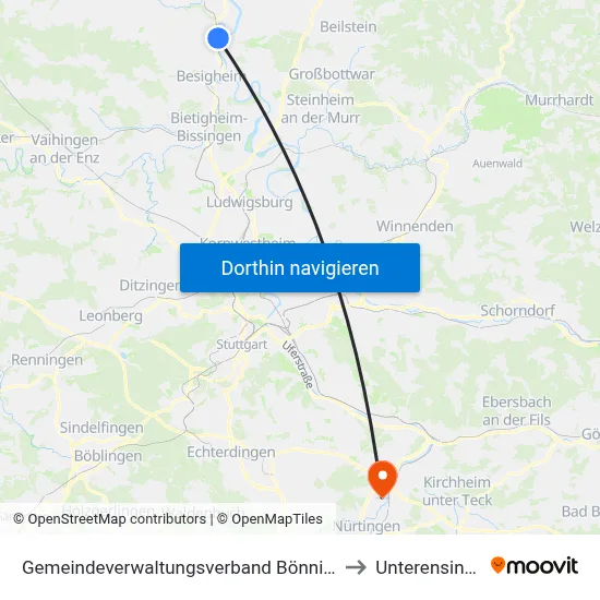 Gemeindeverwaltungsverband Bönnigheim to Unterensingen map