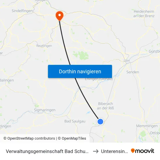 Verwaltungsgemeinschaft Bad Schussenried to Unterensingen map