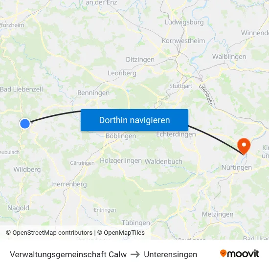 Verwaltungsgemeinschaft Calw to Unterensingen map