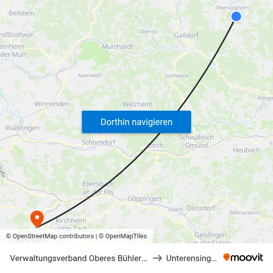 Verwaltungsverband Oberes Bühlertal to Unterensingen map