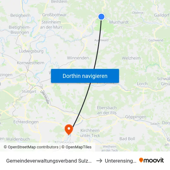 Gemeindeverwaltungsverband Sulzbach to Unterensingen map