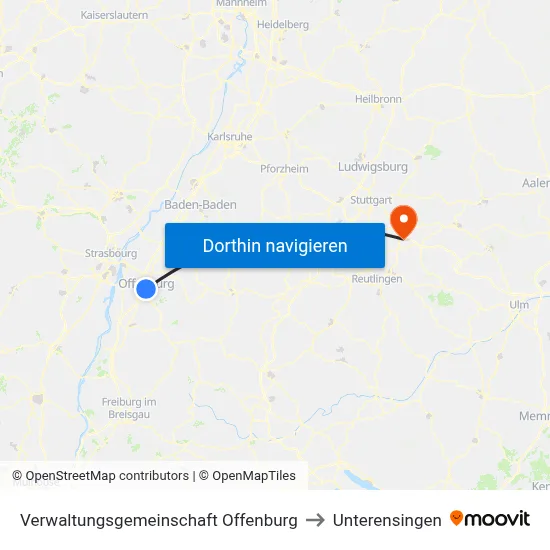 Verwaltungsgemeinschaft Offenburg to Unterensingen map