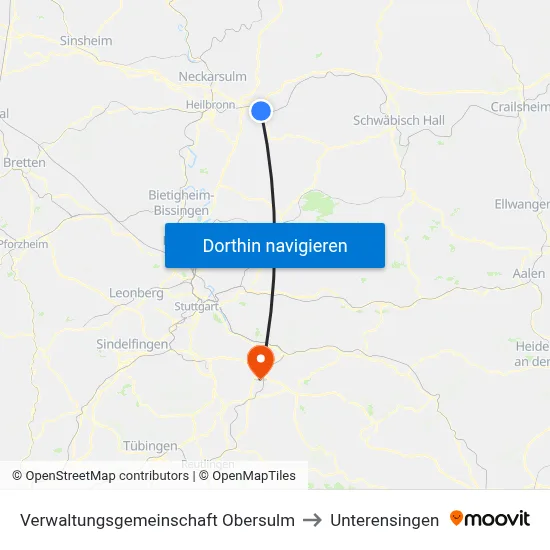 Verwaltungsgemeinschaft Obersulm to Unterensingen map
