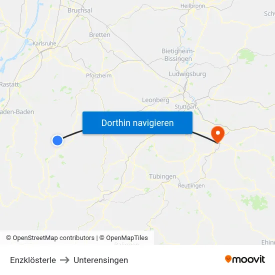 Enzklösterle to Unterensingen map