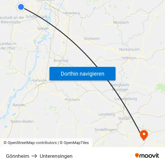 Gönnheim to Unterensingen map