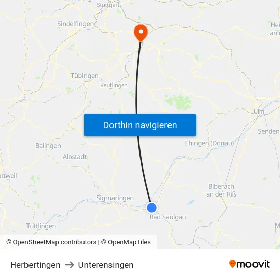 Herbertingen to Unterensingen map