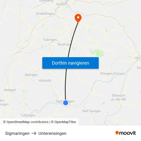 Sigmaringen to Unterensingen map