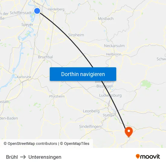Brühl to Unterensingen map