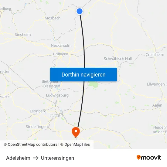 Adelsheim to Unterensingen map
