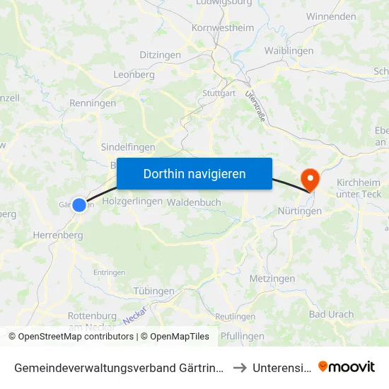 Gemeindeverwaltungsverband Gärtringen/Ehningen to Unterensingen map