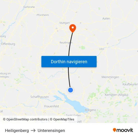 Heiligenberg to Unterensingen map