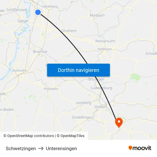 Schwetzingen to Unterensingen map