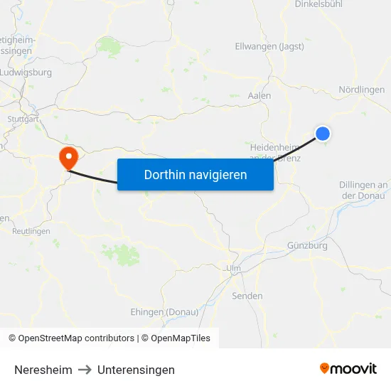Neresheim to Unterensingen map
