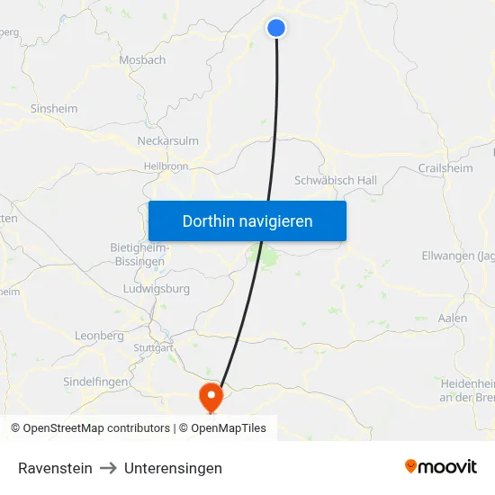 Ravenstein to Unterensingen map