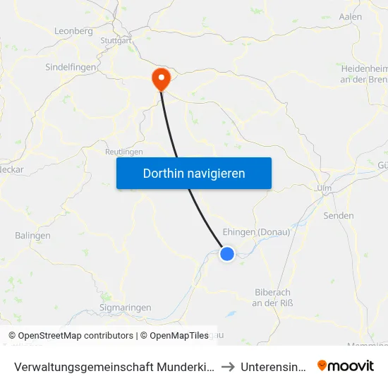 Verwaltungsgemeinschaft Munderkingen to Unterensingen map
