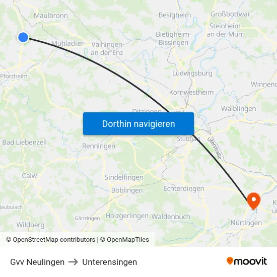 Gvv Neulingen to Unterensingen map
