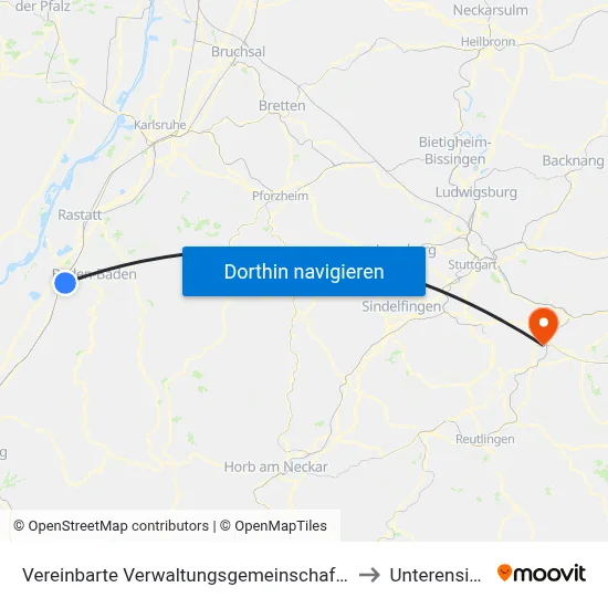 Vereinbarte Verwaltungsgemeinschaft Sinzheim to Unterensingen map