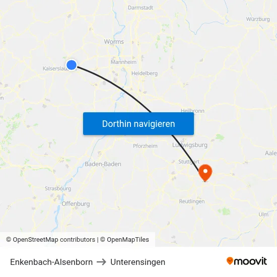 Enkenbach-Alsenborn to Unterensingen map