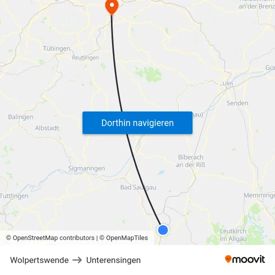 Wolpertswende to Unterensingen map