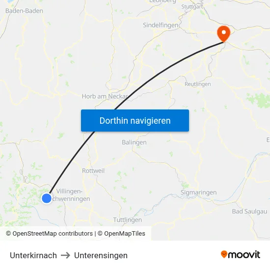 Unterkirnach to Unterensingen map