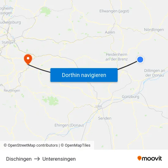 Dischingen to Unterensingen map