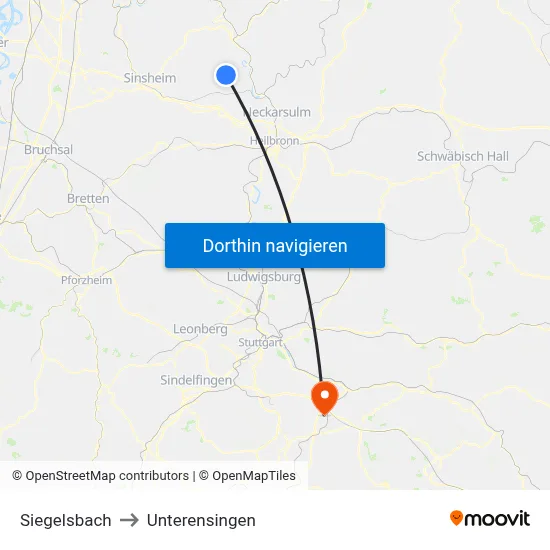 Siegelsbach to Unterensingen map