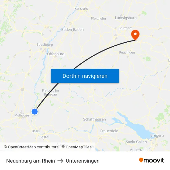 Neuenburg am Rhein to Unterensingen map