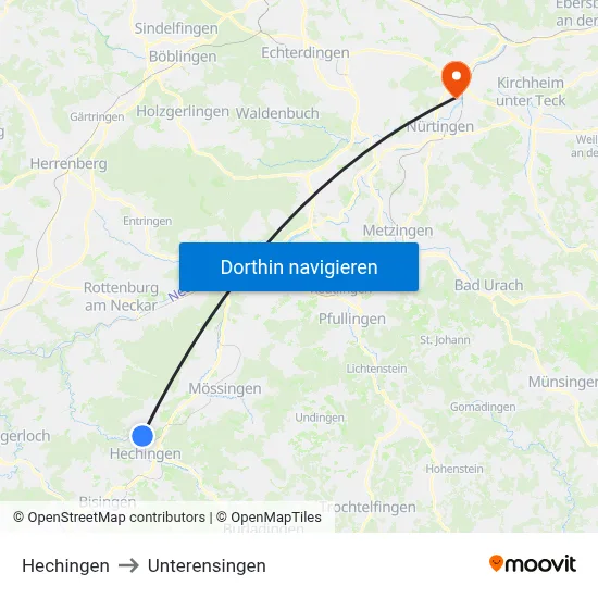 Hechingen to Unterensingen map