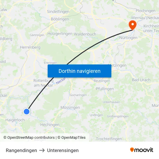 Rangendingen to Unterensingen map