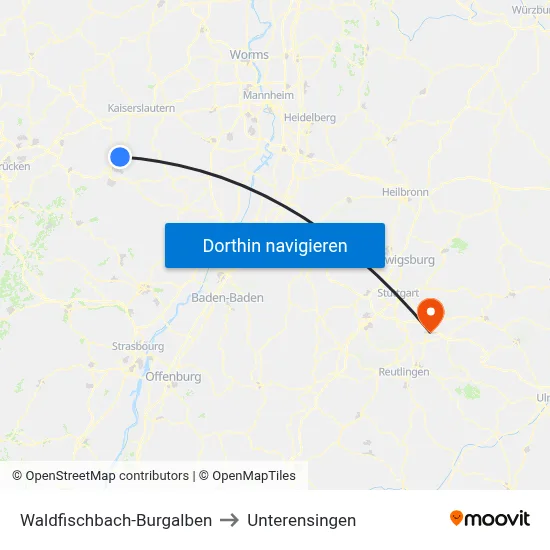 Waldfischbach-Burgalben to Unterensingen map