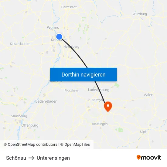 Schönau to Unterensingen map