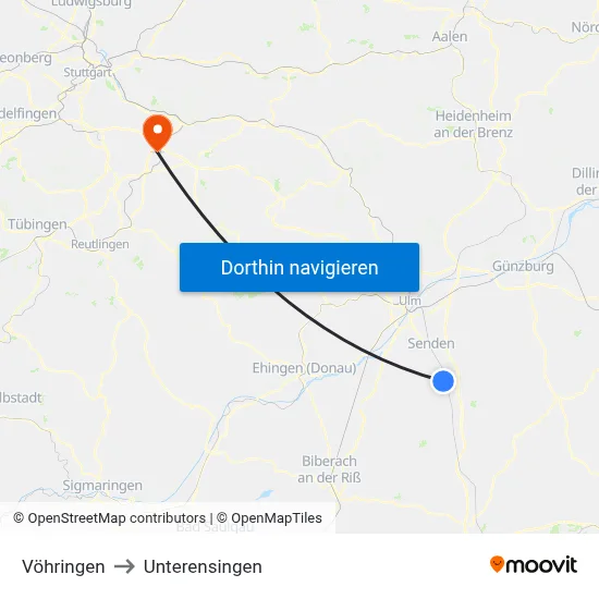 Vöhringen to Unterensingen map