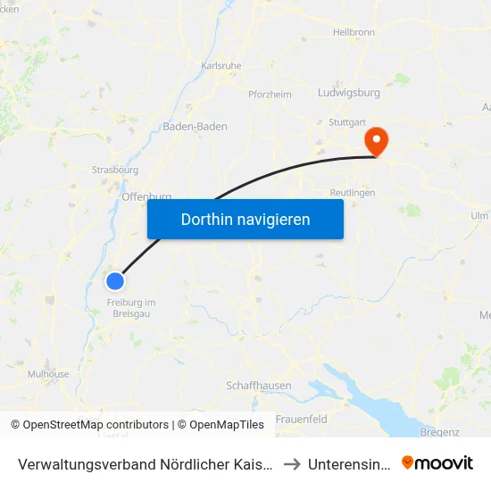 Verwaltungsverband Nördlicher Kaiserstuhl to Unterensingen map