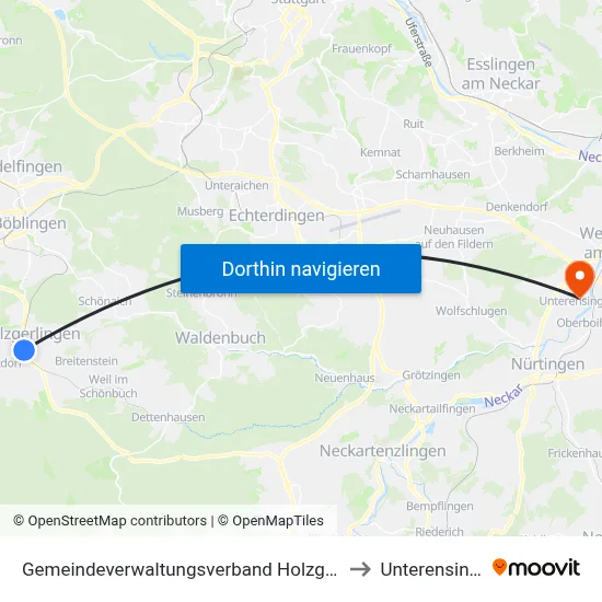Gemeindeverwaltungsverband Holzgerlingen to Unterensingen map