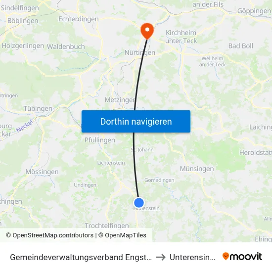 Gemeindeverwaltungsverband Engstingen to Unterensingen map