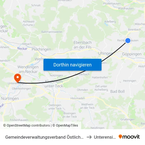 Gemeindeverwaltungsverband Östlicher Schurwald to Unterensingen map