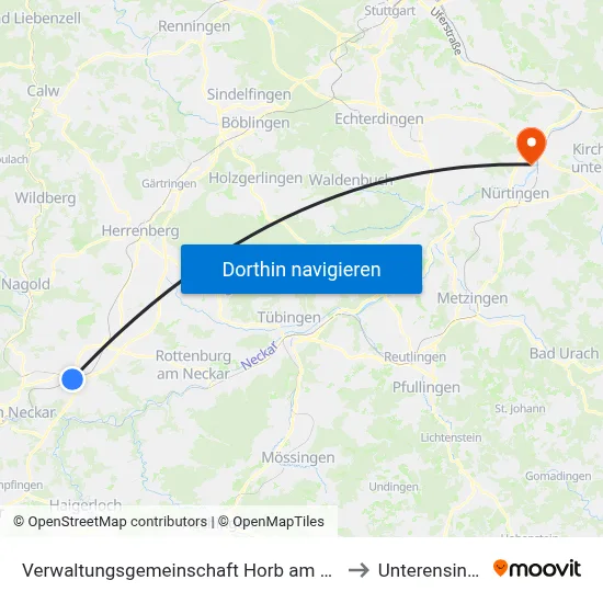 Verwaltungsgemeinschaft Horb am Neckar to Unterensingen map