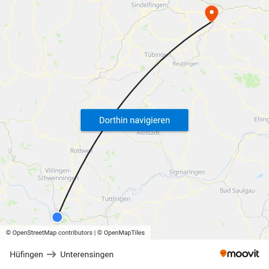 Hüfingen to Unterensingen map