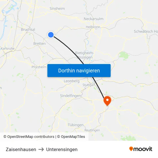 Zaisenhausen to Unterensingen map