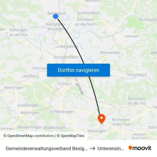 Gemeindeverwaltungsverband Besigheim to Unterensingen map