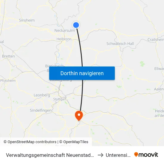 Verwaltungsgemeinschaft Neuenstadt am Kocher to Unterensingen map