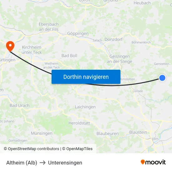 Altheim (Alb) to Unterensingen map
