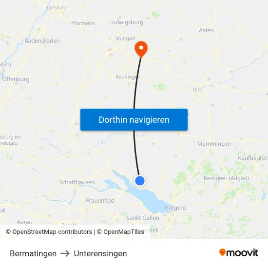 Bermatingen to Unterensingen map