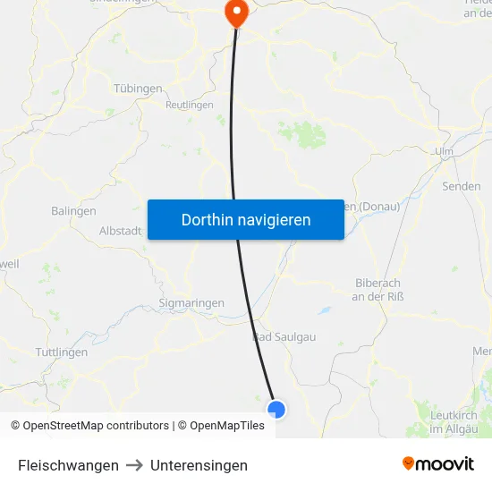 Fleischwangen to Unterensingen map