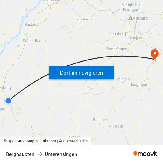Berghaupten to Unterensingen map