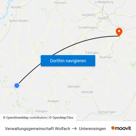 Verwaltungsgemeinschaft Wolfach to Unterensingen map