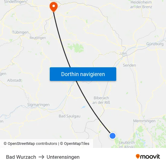 Bad Wurzach to Unterensingen map