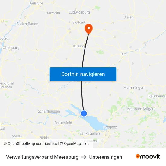 Verwaltungsverband Meersburg to Unterensingen map