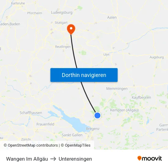 Wangen Im Allgäu to Unterensingen map