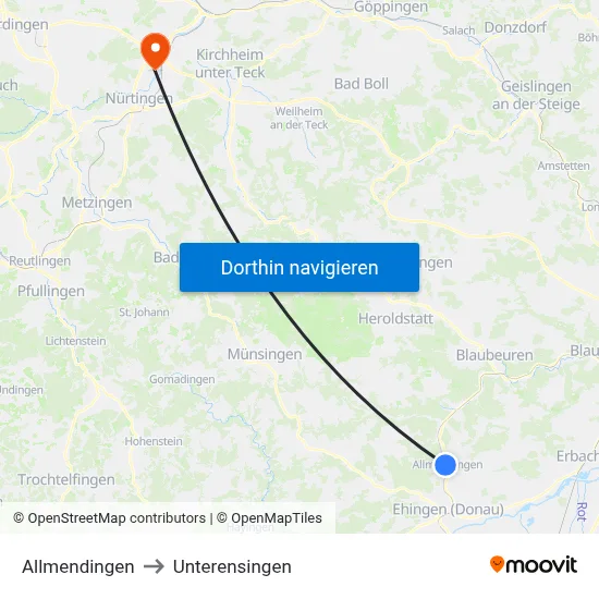 Allmendingen to Unterensingen map